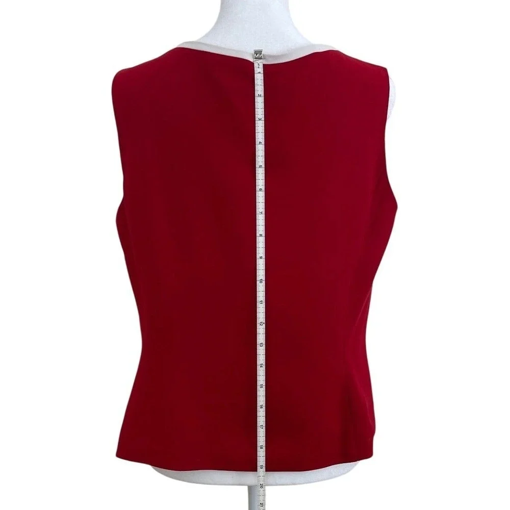 Kasper Petite Red V-Neck Sleeveless Shell Top Blouse Side Zip Size 10P